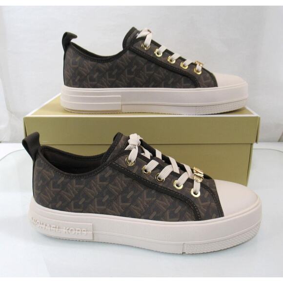 Women's Michael Kors Size 8 Evy Lace Up Empire Signature Logo Sneakers Brown - Picture 3 of 10